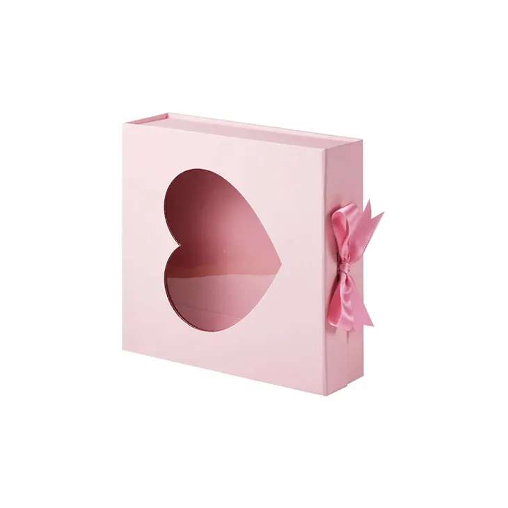 Magnetic Flap Closure Rigid Cardboard Packaging Box Luxury New Born Baby Gift Box With Clear Heart Shape Window