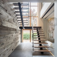 CBMMart Escalier flottant moderne Mono Stringer Escalier droit en bois Bande de roulement en bois de chêne Escalier droit à vendre