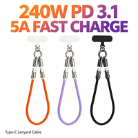 Cable de Datos USB Tipo C con Correa para Cuello/Pulsera, Carga Rápida PD de 240W 5A, Trenzado de Nailon y Zinc, 30-120cm, Colorido, para Teléfono y Portátil