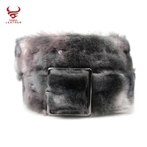 Designer fancy faux fur leather punk belt men double pin buckles studded holes winter horse hair leather belt for cool girls