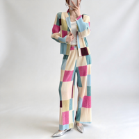 Ensemble plissé de qualité supérieure à livraison rapide, blazer color block de créateur et pantalon large pour tenue de villégiature, pour les boutiques mondiales