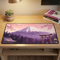 Tapis de souris de jeu XXL antidérapant en caoutchouc, design esthétique japonais Mont Fuji et fleurs de cerisier, en stock