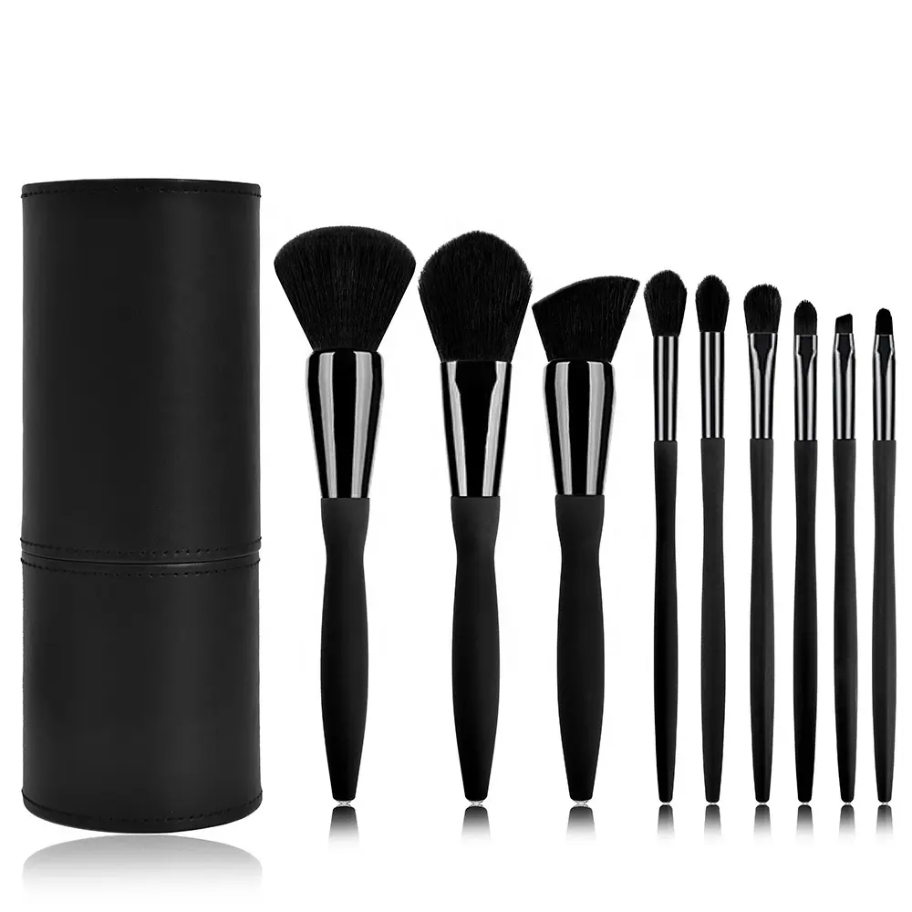 2021 custom logo 20 MOQ luxury diamond makeup brush Private Label kabuki brush kit 9pcs black makeup brush set with case