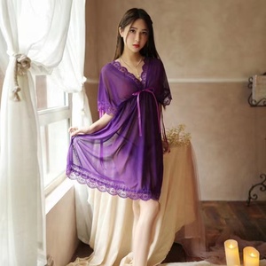 Chemise de nuit femmes chaude Sexy Lingerie profonde V dentelle 2 pièces ensemble vêtements de nuit Transparent chemise de nuit <span class=keywords><strong>nuisette</strong></span> vêtements de nuit pour lune de miel - Product Image 5