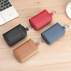 Nouvelle pochette multifonction en cuir véritable pour homme et femme, grande capacité, <span class=keywords><strong>double</strong></span> fermeture éclair, respirante, en cuir de <span class=keywords><strong>vachette</strong></span>, pour clés de voiture et monnaie - Product Image 3