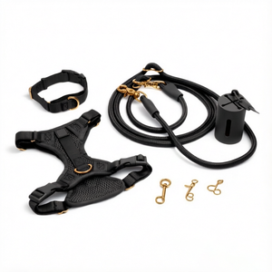 OEM ODM Padded Dog Harness Set Gold Hardware Pet Harness <b>Collar</b> Leash Poop Bag Holder Kit Adjustable For Small Medium Dogs Daily - Product Image 4