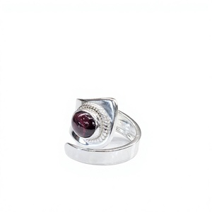Trendy <b>Adjustable</b> 925 Sterling <b>Silver</b> Oval Red Garnet Gemstone Wrap <b>Ring</b> for Women Handmade Collection Bulk - Product Image 2