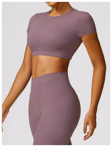 Dos nu antichoc <span class=keywords><strong>blanc</strong></span> femme bébé t-shirt personnalisé femmes Yoga t-shirt haut court De Mujer pour les femmes - Product Image 6