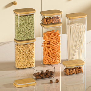 Nouveaux best-sellers : Contenants de stockage en verre hermétiques pour la cuisine, bocaux rectangulaires en verre transparent avec couvercles en bambou - Product Image 3