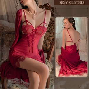 Elegante Set da <span class=keywords><strong>Notte</strong></span> in Pizzo Nero a 3 Pezzi per Donne: Camicia da <span class=keywords><strong>Notte</strong></span> con Scollo a V <span class=keywords><strong>Profondo</strong></span>, Vestaglia a Maniche Lunghe e Perizoma, Abbigliamento da Casa per Signore - Product Image 6