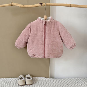 Kore tarzı bebek kızın çocuklar kış ceket batı kalınlaşmış örgü konfeksiyon boyalı baskılı sıcak düz renk yaka hırka - Product Image 2
