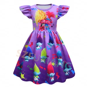 lila schönes kinderkleid sommer a-linienrock mit fliegenden Ärmeln kleid für kinder