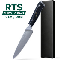 Couteau d'office Damas Premium 90Cr18MoV avec manche en fibre de carbone G10, couteau utilitaire de cuisine en acier Damas 67 couches