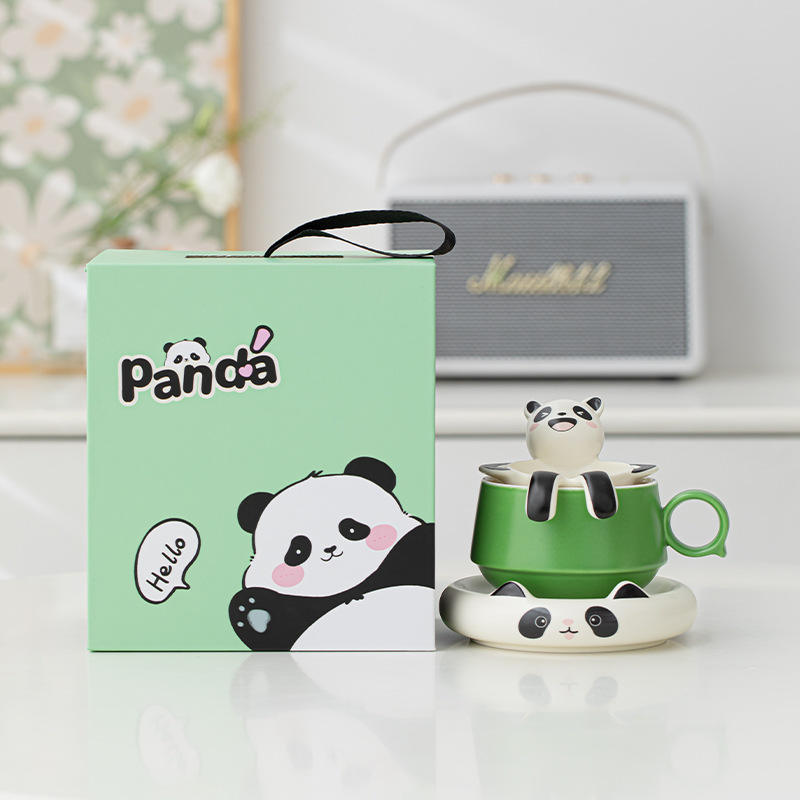 BAMBUS Eco-Friendly Panda Bath Porcelain Coffee Tea Cup Creative Cute Mug Gift Support Custom Engraving Logo 300mL Modern