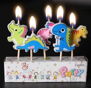 Vela de animales creativa para niños, vela con forma de dinosaurio con patrón de dibujos animados para fiesta de cumpleaños, venta al por mayor