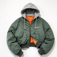 Blouson Bomber Homme Personnalisé avec Capuche, Résistant à l'Eau, Rembourré, Hiver, Poches, Vêtement Décontracté, Streetwear, Fermeture Éclair OEM, Patch