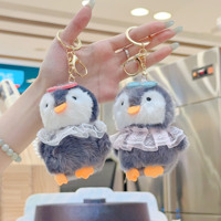 Porte-clés pingouin en peluche 3D mignon de 10 cm avec lunettes et jupe en dentelle, mini jouet en peluche doux, pendentif pour sac