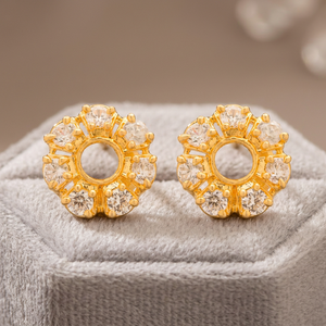 Pendientes de Plata de Ley 925 con Baño de Oro de 18K, Circonita Cúbica Redonda con Engaste de Puntas, para Mujeres y Niñas - Product Image 1