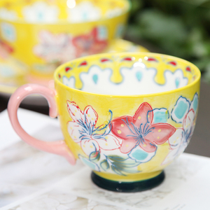 Flower <b>Handmade</b> Relief Patterns Promotion Foot <b>Mug</b> Milk <b>Mugs</b> <b>Ceramic</b> Coffee Cup Color Soup Cup for Restaurant - Product Image 6