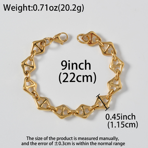 Pulsera de Eslabones Triangulares Huecos de Acero Inoxidable Chapado en Oro de 18K al por Mayor, Impermeable, Hipoalergénica, Joyería de Moda a Granel - Product Image 6