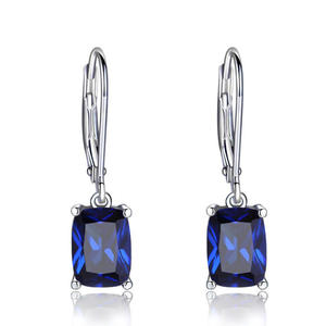 Orecchini pendenti da donna placcati argento con zircone blu taglio cuscino, gioielli classici alla moda in lega per feste - Product Image 3