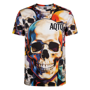 T-shirt <span class=keywords><strong>d</strong></span>écontracté à manches courtes et col rond pour <span class=keywords><strong>homme</strong></span> AQTQ, imprimé par sublimation, motif crâne 3D coloré, style pop art vintage, idéal pour le streetwear - Product Image 1