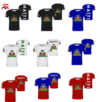 Vente en gros 2026 Ensemble de supporters de football d'Haïti pour matchs de football, comprenant T-shirt, maillot, short, vêtements à motif drapeau d'Haïti, épingles et patchs drapeau d'Haïti