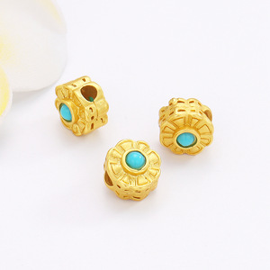 Gold Plated Imitation Turquoise Spacer <b>Beads</b> Flower Shape <b>Blue</b> Loose <b>Beads</b> For DIY Jewelry Making Bracelets Necklaces - Product Image 1