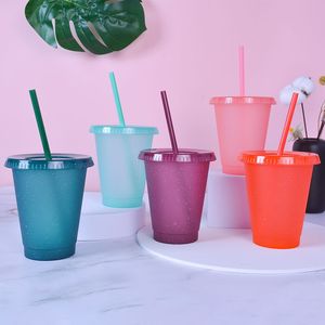 Plastic Cups 16oz Reusable Cold Drink Cups with Lids and Straws Coffee Tumblers Party Cup for Adults