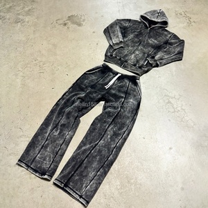 Ensemble de survêtement personnalisé par le fabricant : sweat à capuche délavé et pantalon de jogging ample, survêtement de jogging épais pour hommes, haute qualité - Product Image 4