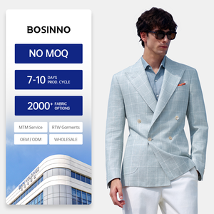 Abito Premium MTM da <span class=keywords><strong>Uomo</strong></span> in Lino e Lana, Mezza Tela, Vestibilità Slim, <span class=keywords><strong>Doppiopetto</strong></span> 101 °   <span class=keywords><strong>Blazer</strong></span> Italiano con Risvolto a Punta per il Pendolarismo Primaverile - Product Image 1