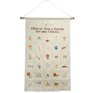 Customized Countdown Wall Hanging Handmade Reusable Eid Mubarak Ramadan Cotton Canvas Advent Calendar