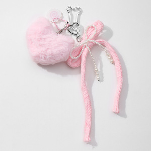 Lindo Rosa felpa amor hecho a mano perla arco Pin estrella cadena llavero para bolso encanto colgante - Product Image 2