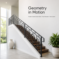 Rampe d'escalier en fer forgé sur mesure, balustre métallique géométrique moderne pour villa, escalier intérieur, revêtement en poudre noir