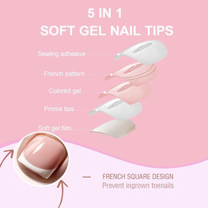 Kit de 150 Uñas Postizas Francesas Cortas y Cuadradas para Mujer, con Adhesivos, 12 Tamaños, Material Plástico - Product Image 2