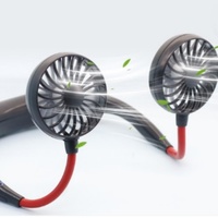 Mini-ventilateur portable léger à porter autour du cou, rechargeable par USB, en plastique, 3 vitesses, pour l'extérieur, avec conception mains libres et écouteurs intégrés