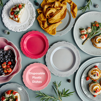 Assiettes jetables en plastique de 10 pouces avec bordure en dentelle pour les célébrations de vacances, les festivals, les fêtes et les repas en famille