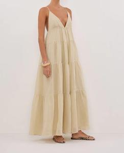 OEM personnalisé printemps été vêtements dames <span class=keywords><strong>robe</strong></span> en <span class=keywords><strong>lin</strong></span> smocks rassembler luxe <span class=keywords><strong>lin</strong></span> coton à volants Maxi <span class=keywords><strong>robe</strong></span> en <span class=keywords><strong>lin</strong></span> - Product Image 5
