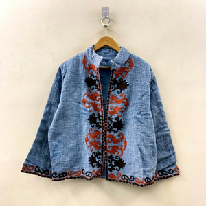 Chaqueta Bohemia Bordada de Lino y Algodón con Cuello Mandarín, Manga Larga, Talla Grande, Ropa Exterior para Mujer, Abrigo Casual de Primavera - Product Image 1