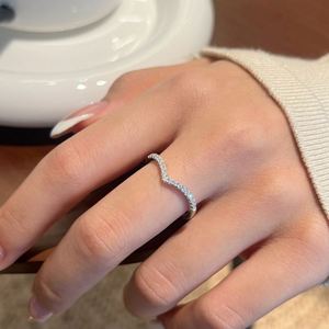 Dylam Charm <b>Dainty</b> Design Top Jewelry V Shape Eternity Band 0.19ct D VVS1 Moissanite Stones Engagement Bridal <b>Rings</b> for Women - Product Image 4