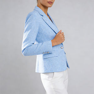 <span class=keywords><strong>Blazer</strong></span> da Donna <span class=keywords><strong>Blu</strong></span> Chiaro Testurizzato 100% Poliestere Tessuto Monopetto Scollo a V Anti-restringimento 220g Professionale - Product Image 3