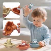 Jouets de bain en silicone pour enfants, bateaux flottants empilables OEM/ODM, animaux pour jeux de rôle