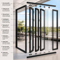 Porte pliante en aluminium à double vitrage trempé, moderne, pour séparation de pièce ou patio