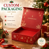 Boîte cadeau magnétique rouge personnalisée pour Noël, avec impression flocon de neige, cerf et sapin en feuille d'or, logo personnalisé pour cadeaux de Noël, vente en gros