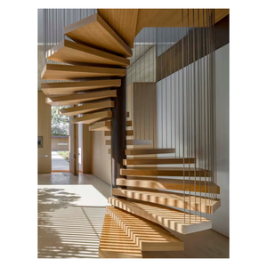 Escaliers en spirale sur mesure avec matériaux mixtes, marches en <span class=keywords><strong>bois</strong></span> massif, poutre en acier noir et balustrade en verre - Product Image 2