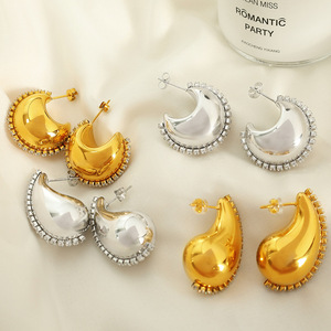 ต่างหูทรงหยดน้ำชุบทองประดับเพชรซิร์คอนแบบฝังในตัวเรือนโลหะผสมสังกะสี เครื่องประดับแฟชั่นสำหรับใส่ไปทำงาน - Product Image 4