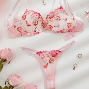 Phụ Nữ Ngọt Ngào Sexy Hoa Thêu Đồ Lót Đặt Lưới Trong Suốt Vải Dệt Kim Với Trang Trí Thanh Lịch - Product Image 1