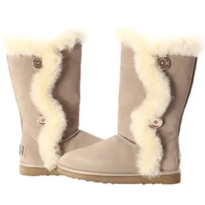 Bottes d'hiver pour femmes, Double Face, en fourrure de mouton, au dessus du genou, collection