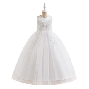Vestido de anfitrión de flores de princesa de satén blanco para vestido de noche de <span class=keywords><strong>pasarela</strong></span> de actuación de piano de comunión-para niña pequeña de verano de 8 a 12 años - Product Image 1