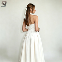 Robe mi-longue corset unie personnalisée OEM, col halter, froncée et plissée en popeline, pour l'été, les fêtes prénuptiales et les mariages